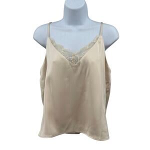 Joie Lace Trim V-Neck Cami Tank Top WMNS M Cream Satin Lined Adjustable Straps